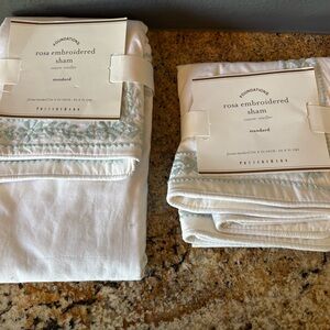 Pottery Barn NWT Rosa white Embroidered standard pair of shams